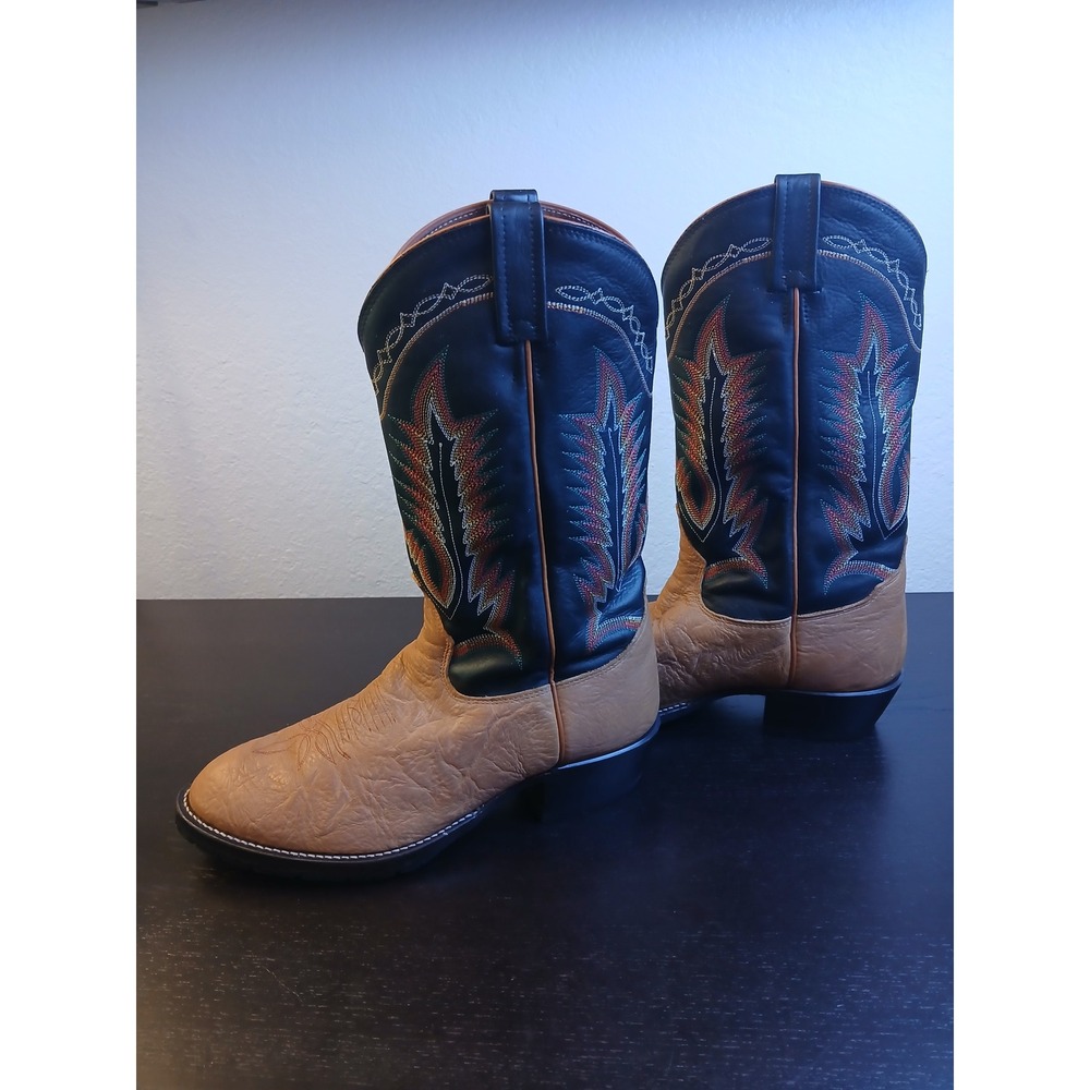 Tony Lama Mens Tan Black Leather Western Cowboy Boots 5184C Size 10.5 D USA